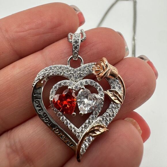 NIB Sterling silver, possibly gold plated, heart necklace with cz diamonds! - Picture 4 of 15
